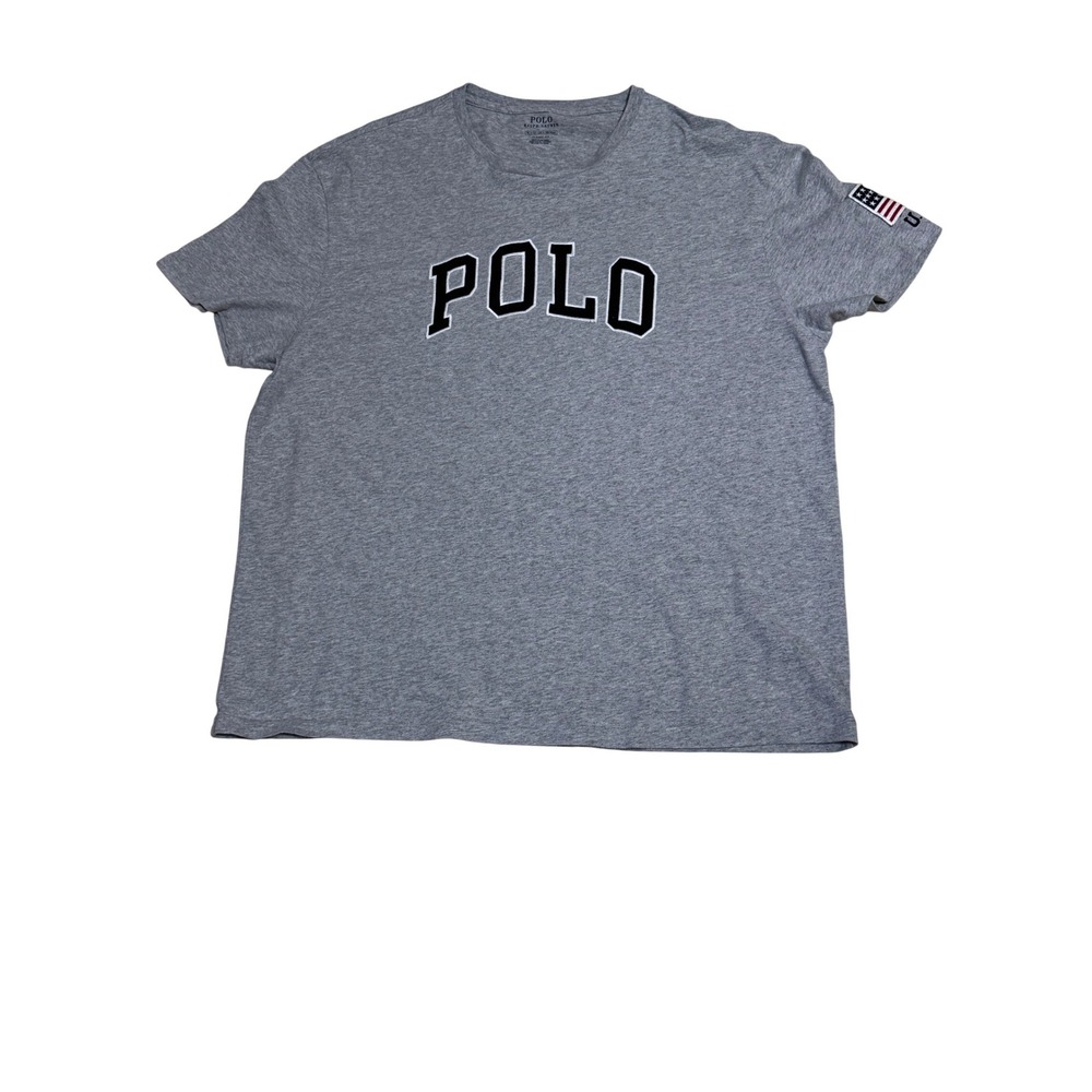 Polo Ralph Lauren Mens XL Classic Fit Gray T-Shirt USA Flag Logo Applique Cotton